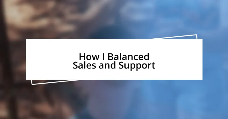 How I Balanced Sales and Support