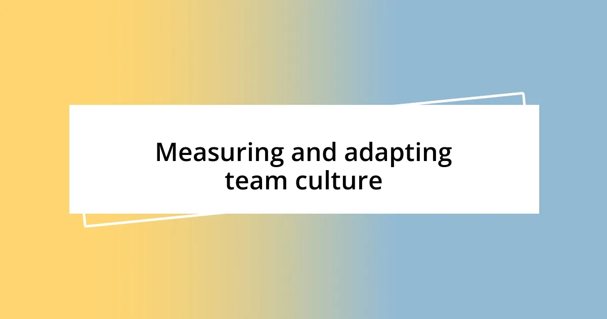 Measuring and adapting team culture